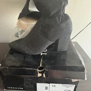 Torrid Black and Gray Over The Knee Heeled Boots with Glitter Finish